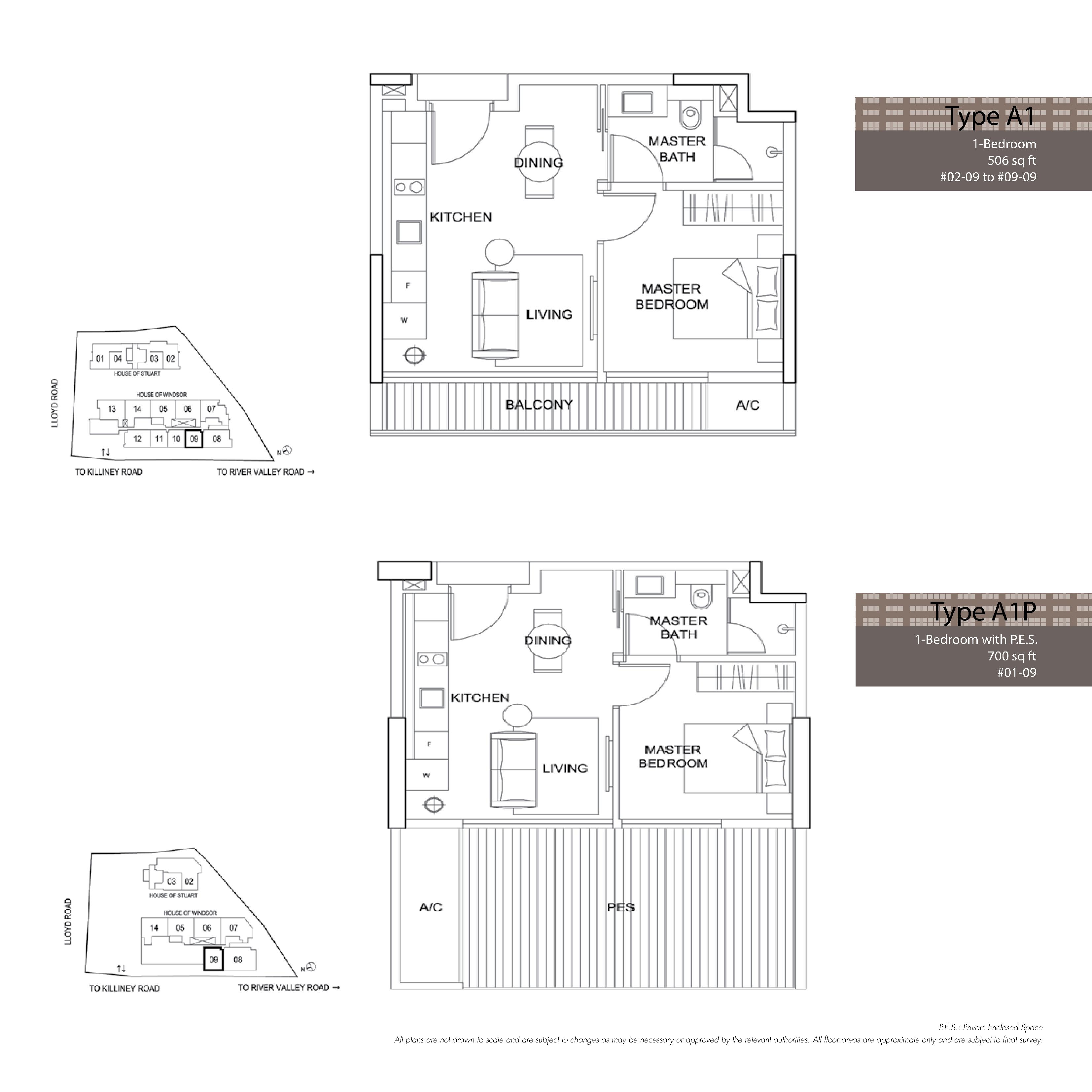The Boutiq @ Killiney 1 Bedroom/1 Bedroom PES Floor Plans Type A1, A1P