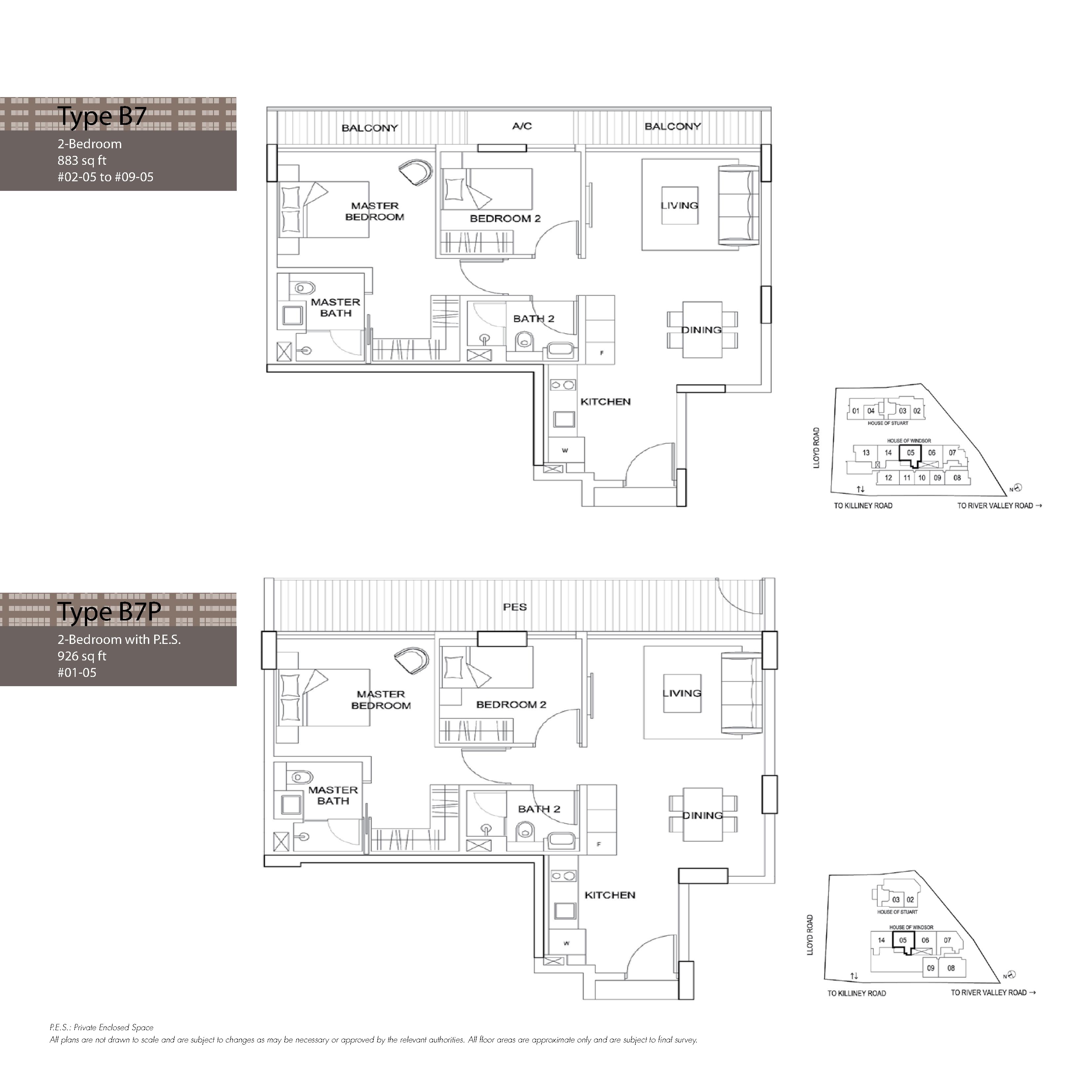 The Boutiq @ Killiney 2 Bedroom/2 Bedroom PES Floor Plans Type B7, B7P