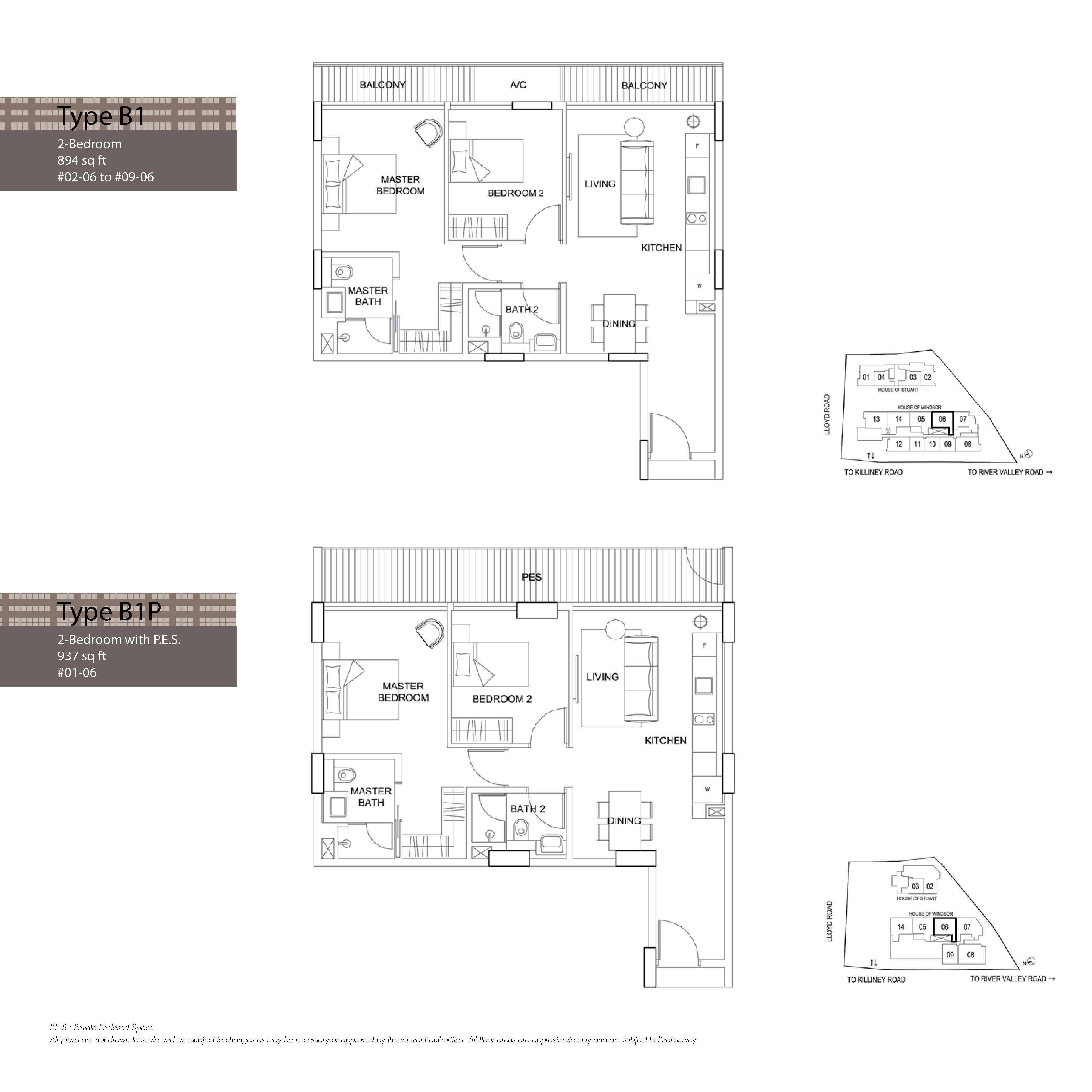 The Boutiq @ Killiney 2 Bedroom/2 Bedroom PES Floor Plans Type B1, B1P