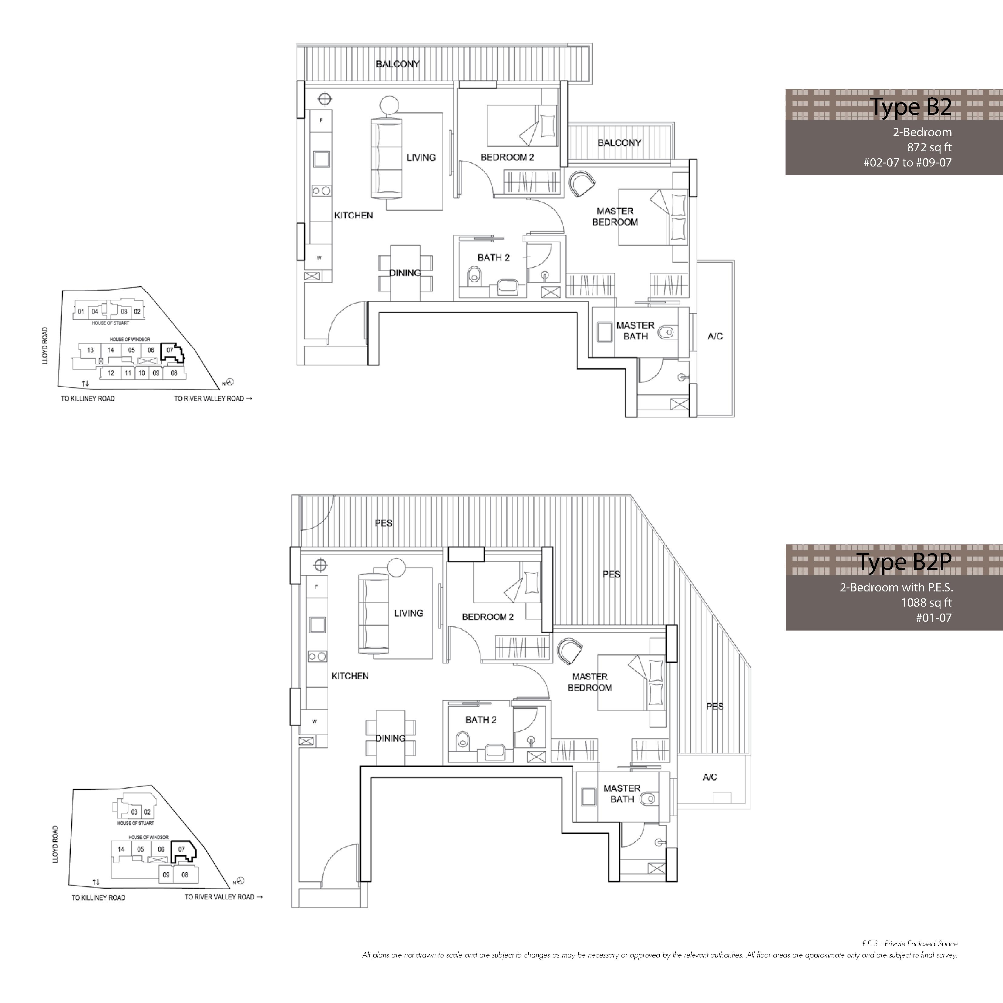The Boutiq @ Killiney 2 Bedroom/2 Bedroom PES Floor Plans Type B2, B2P