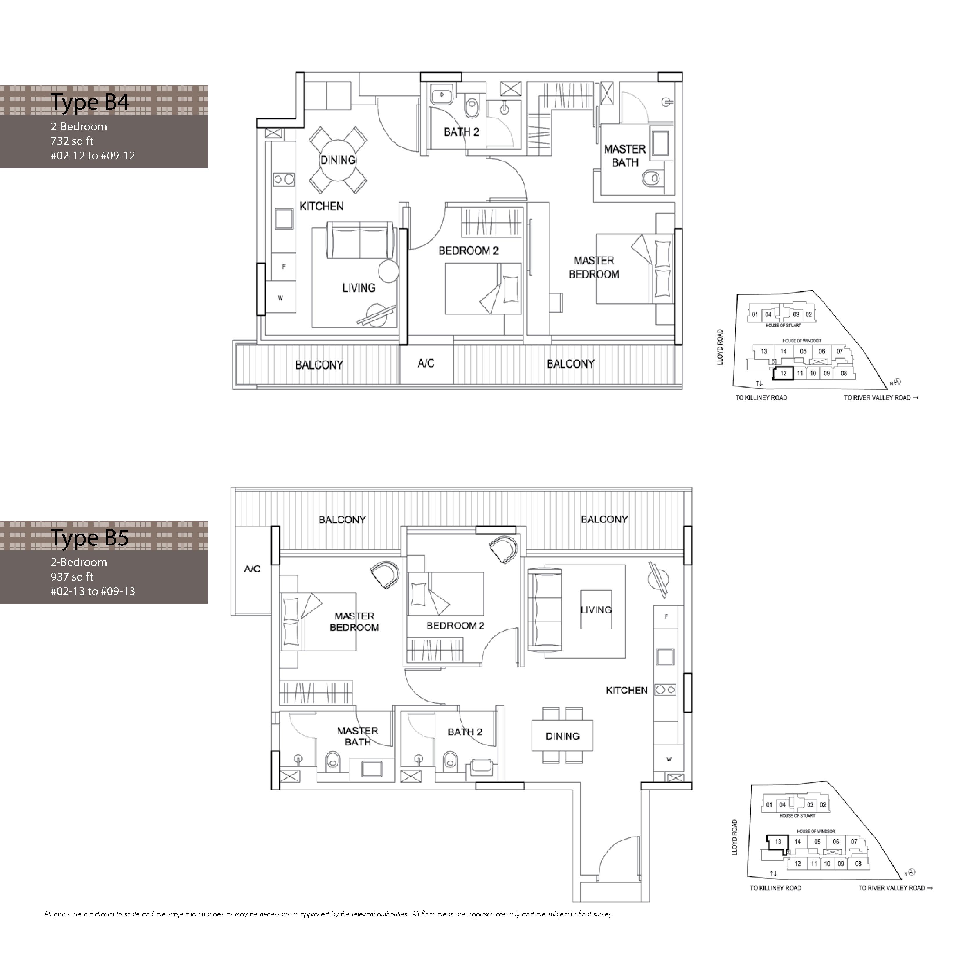 The Boutiq @ Killiney 2 Bedroom Floor Plans Type B4, B5