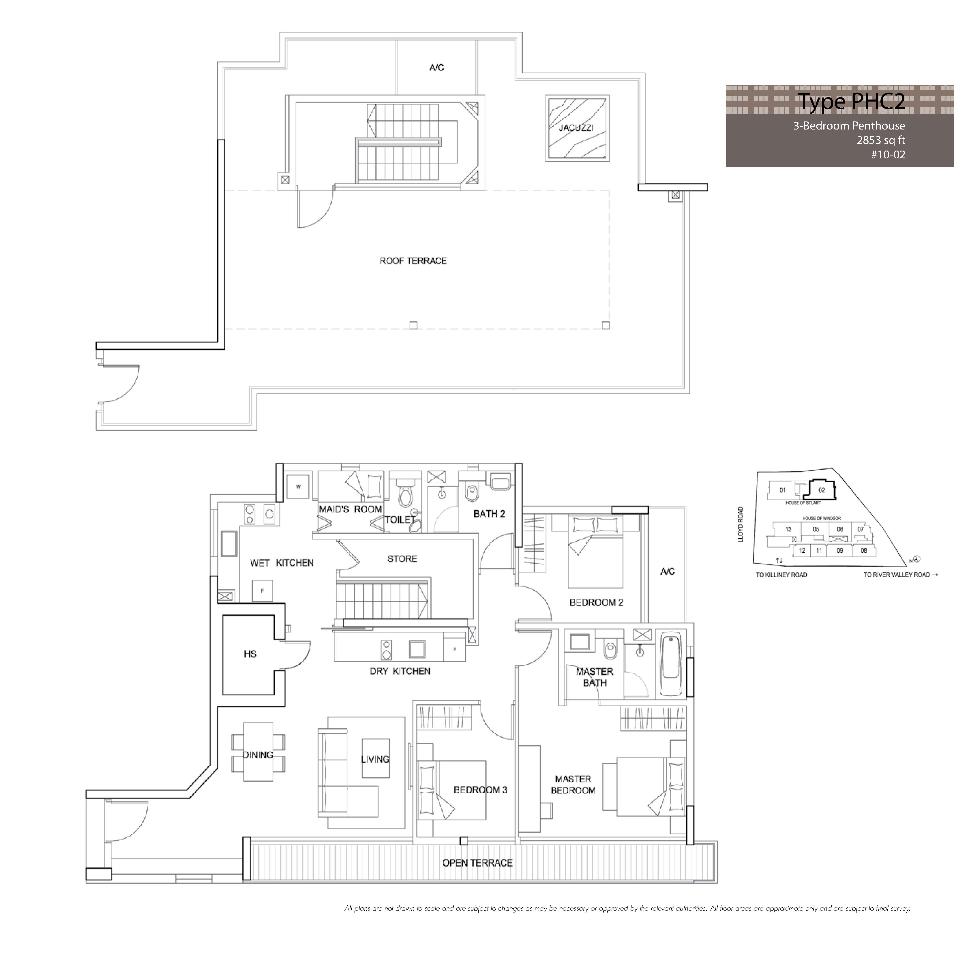 The Boutiq @ Killiney 3 Bedroom Penthouse Floor Plans Type PHC2